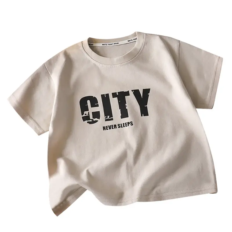 Kids T-Shirt City Print Green Cotton Loose Fit