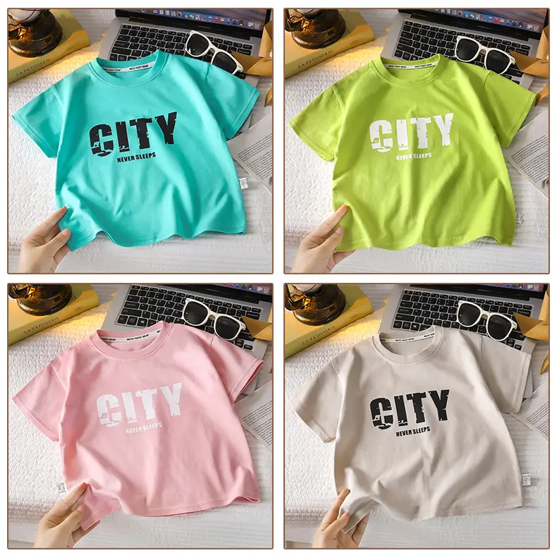 Kids T-Shirt City Print Green Cotton Loose Fit — feature 10