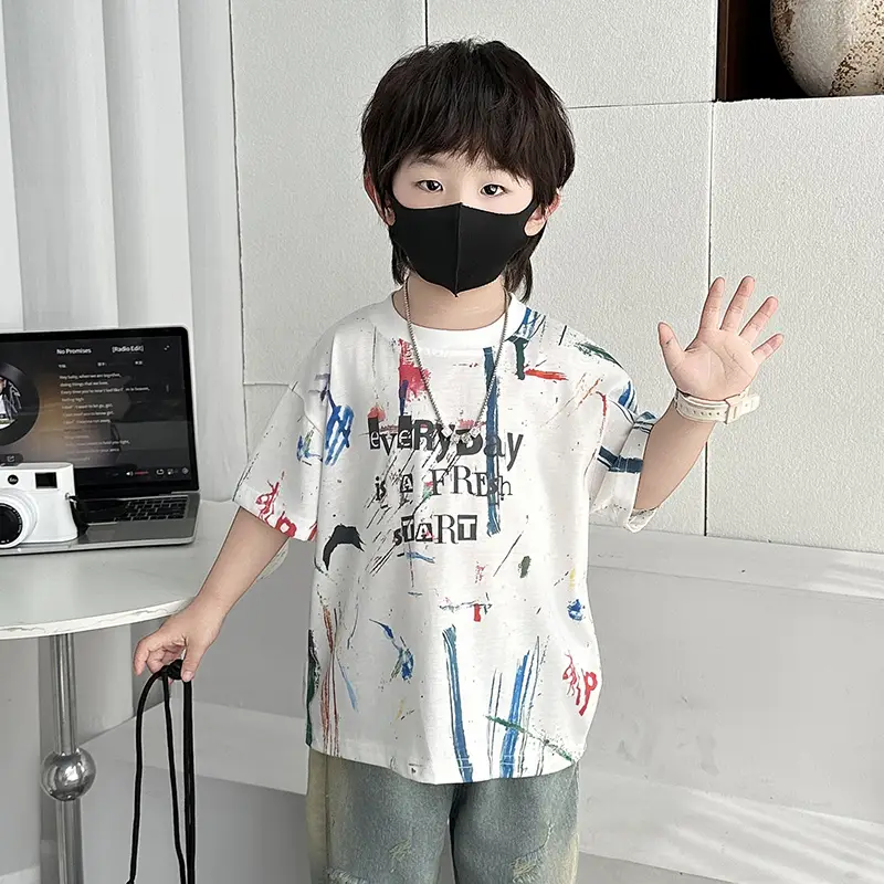 Boys Half Sleeve Graffiti T-Shirt 2025 Kids Cotton - Image 2