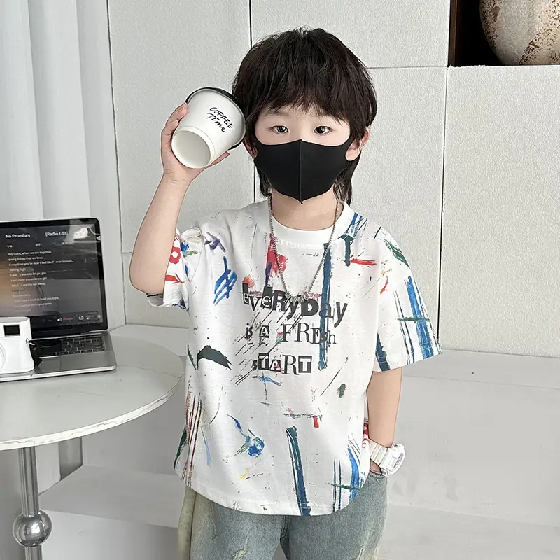 Boys Half Sleeve Graffiti T-Shirt 2025 Kids Cotton - Image 3