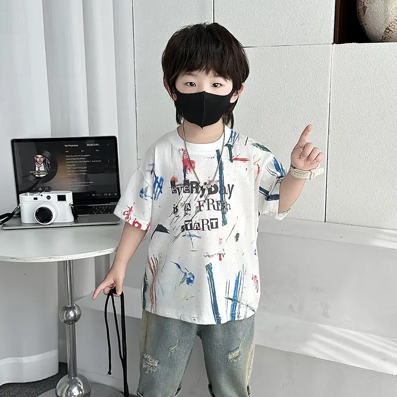 Boys Half Sleeve Graffiti T-Shirt 2025 Kids Cotton - Image 4