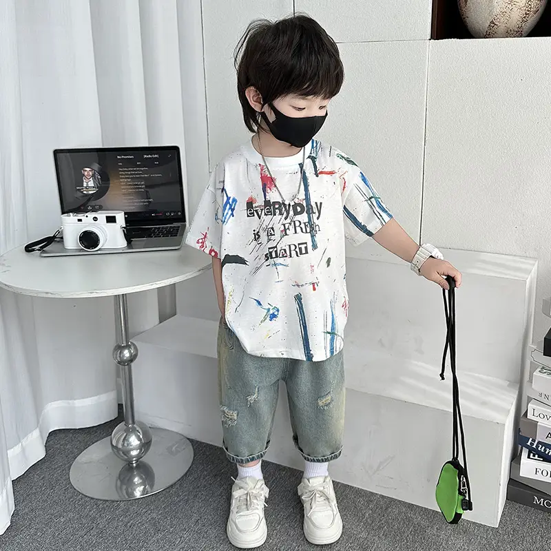 Boys Half Sleeve Graffiti T-Shirt 2025 Kids Cotton - Image 5