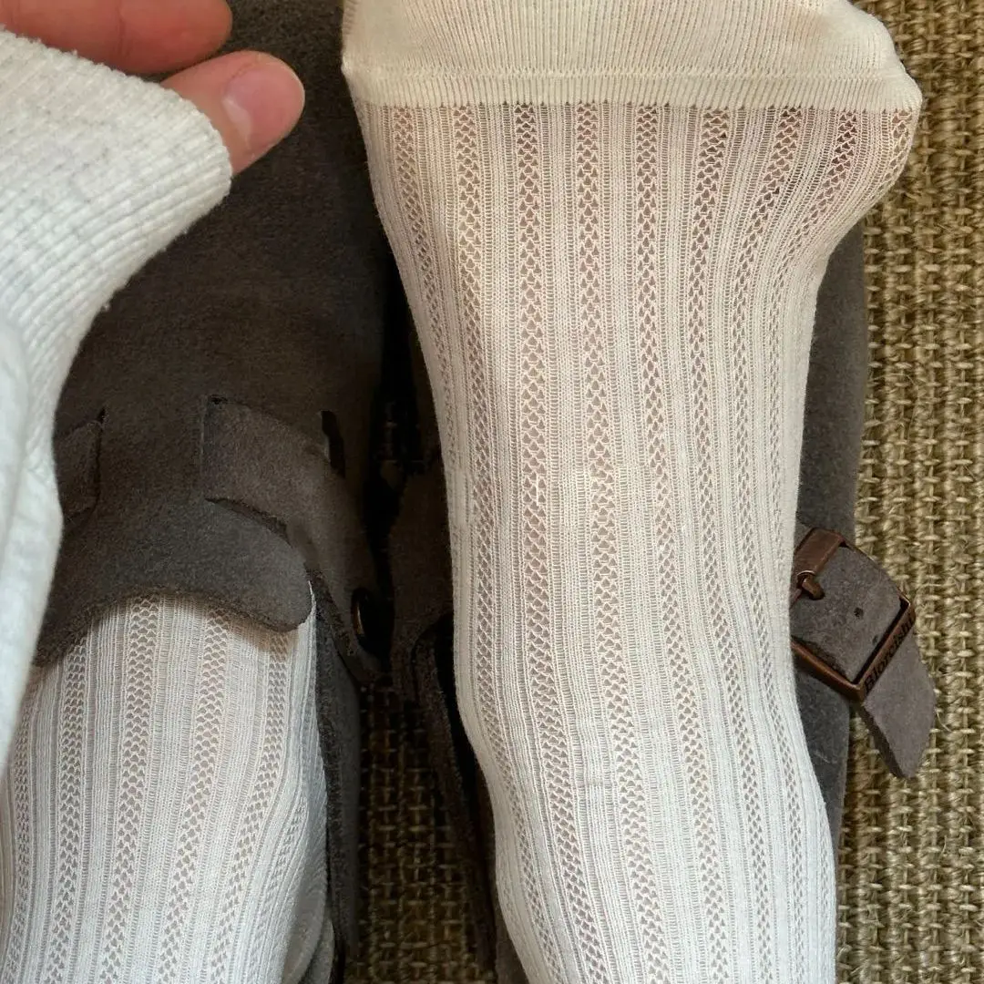 Summer Thin Socks for Women, Solid Color Hollow Mesh Mid-Calf Socks, White Odor-Resistant Breathable Girls' Lace Slouch Socks