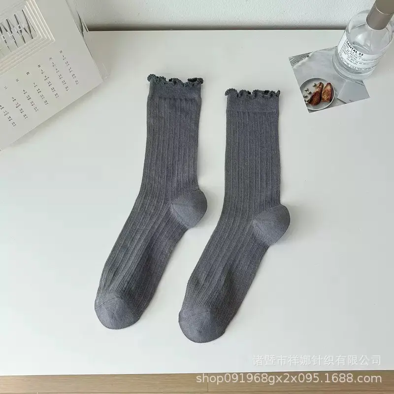 Summer Thin Socks for Women, Solid Color Hollow Mesh Mid-Calf Socks, White Odor-Resistant Breathable Girls' Lace Slouch Socks