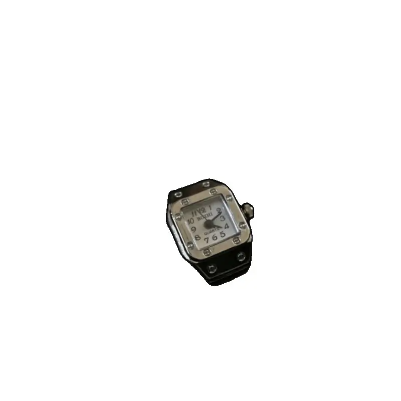 Punk Watch Ring with Diamond Dial and Stainless Steel Band