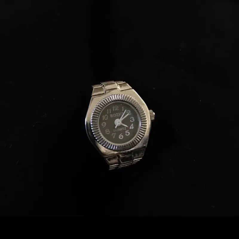 Punk Watch Ring with Diamond Dial and Stainless Steel Band