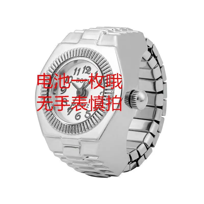 Punk Watch Ring with Diamond Dial and Stainless Steel Band