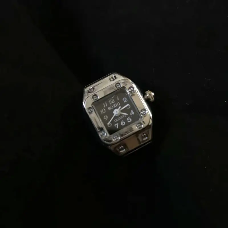 Punk Watch Ring with Diamond Dial and Stainless Steel Band