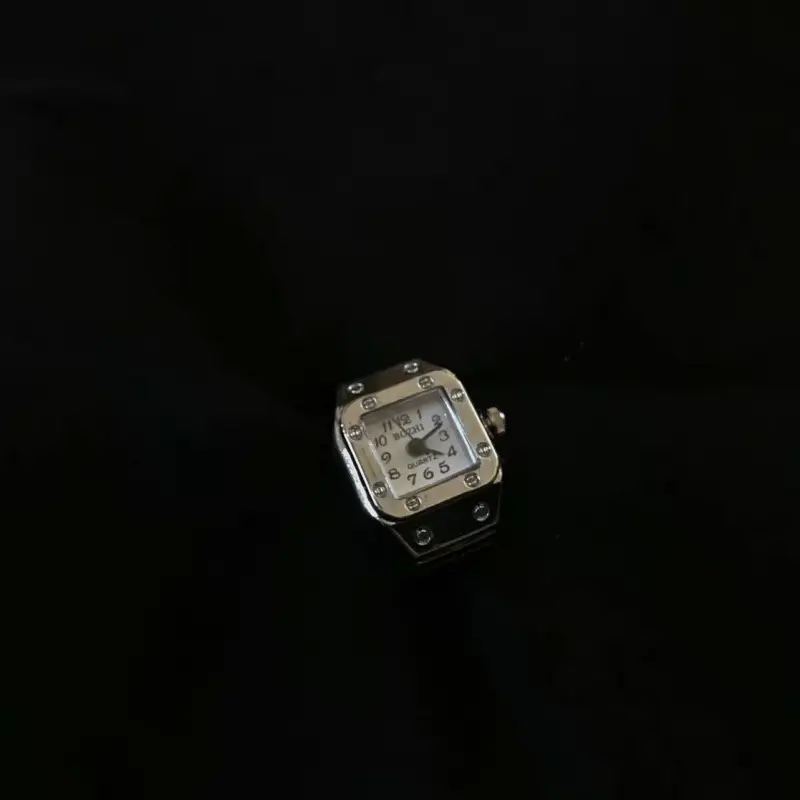 Punk Watch Ring with Diamond Dial and Stainless Steel Band