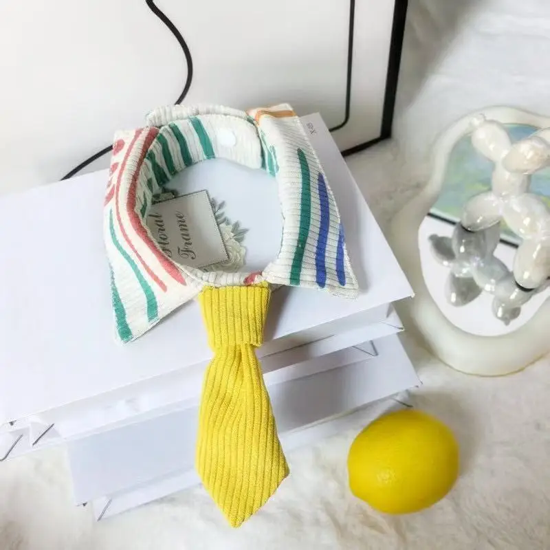 Pet Dog Cat Tie Baseball Cap Hat Set Yellow Striped — feature 4