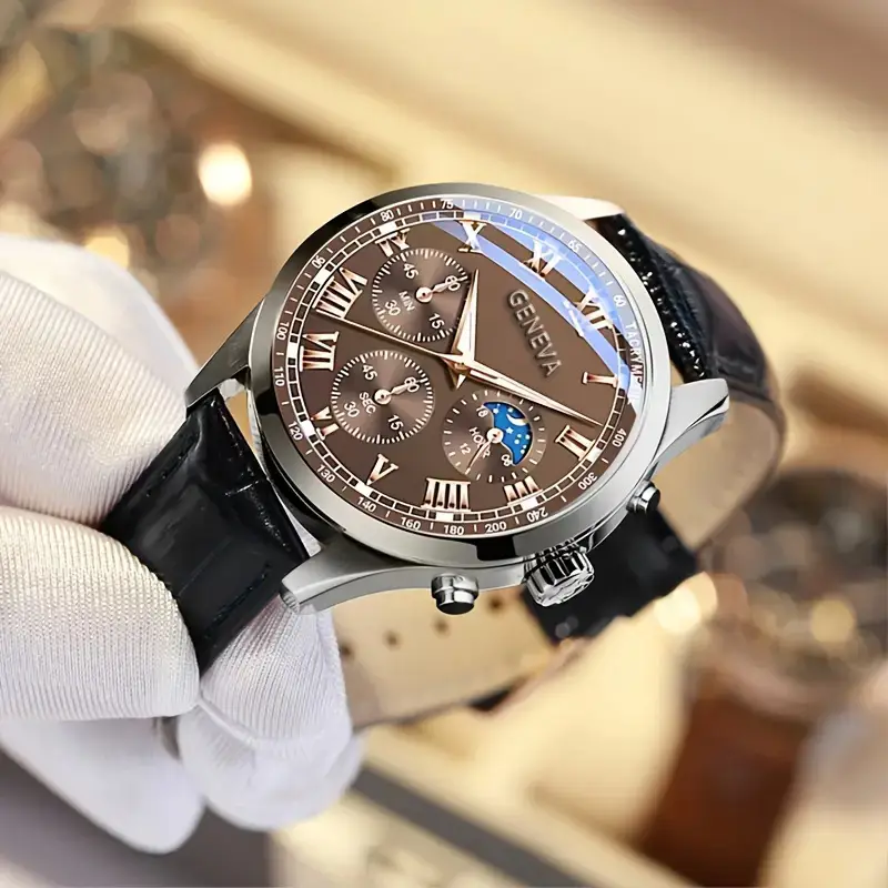 Factory Direct Sales Men's Watch Belt Fake Three-Eye Geneva Quartz Watch Men's Watch High-End Watch Men