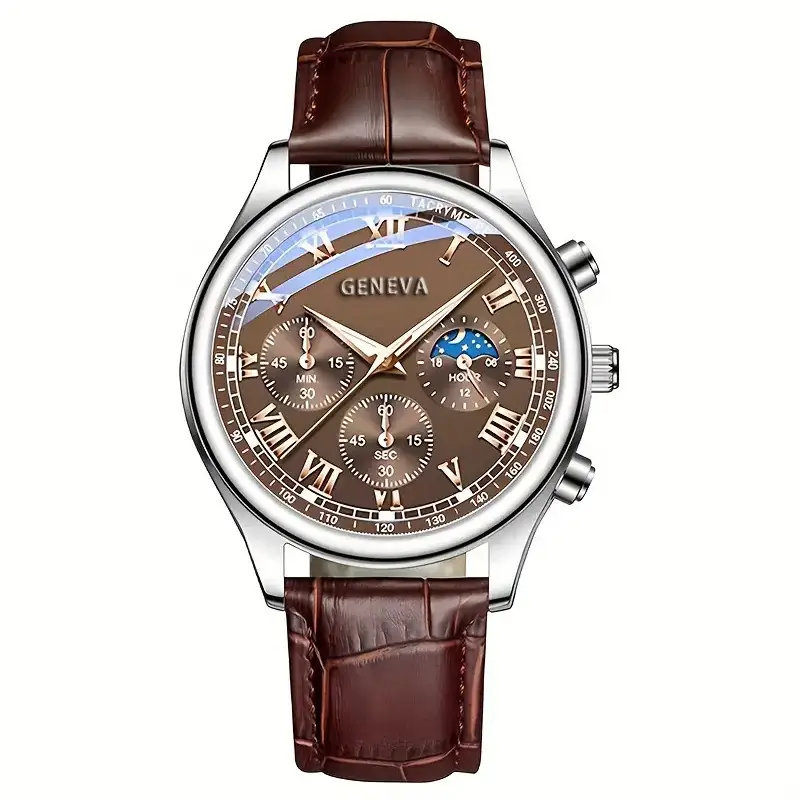 Factory Direct Sales Men's Watch Belt Fake Three-Eye Geneva Quartz Watch Men's Watch High-End Watch Men