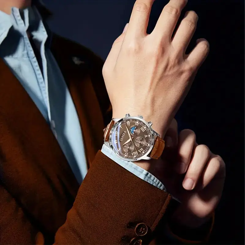 Factory Direct Sales Men's Watch Belt Fake Three-Eye Geneva Quartz Watch Men's Watch High-End Watch Men — feature 4