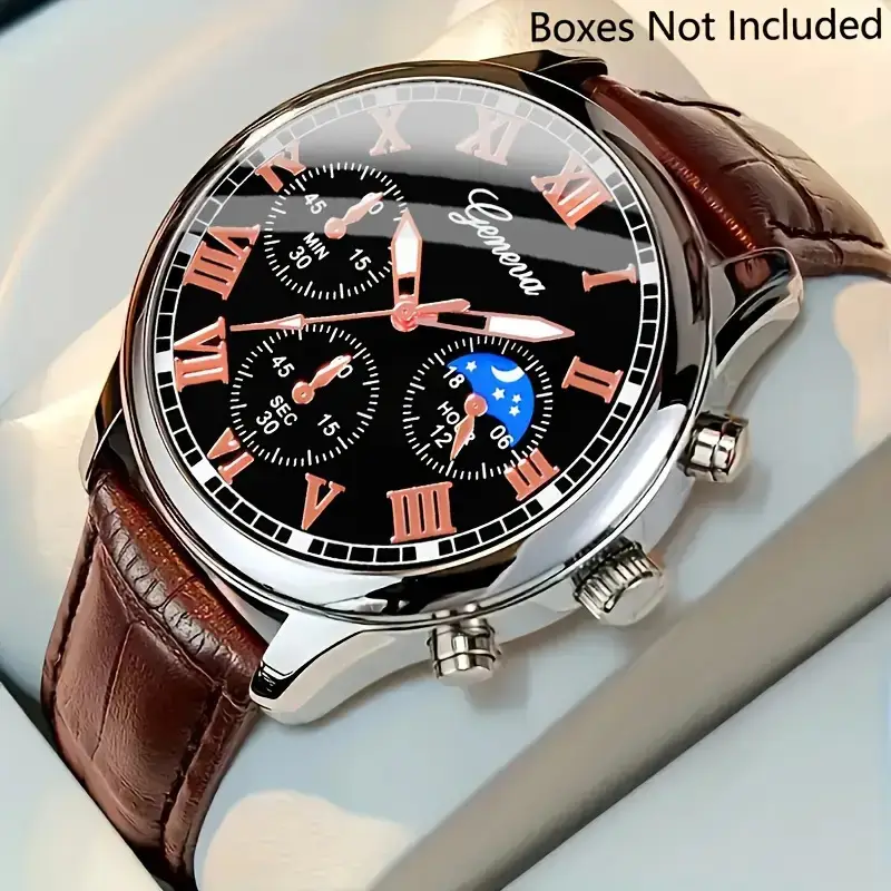 Factory Direct Sales Men's Watch Belt Fake Three-Eye Geneva Quartz Watch Men's Watch High-End Watch Men