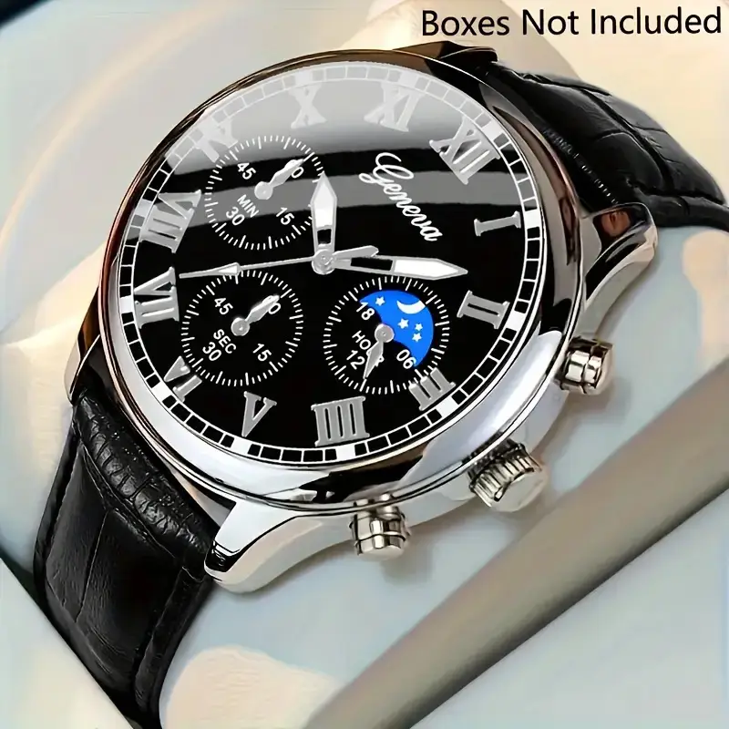 Factory Direct Sales Men's Watch Belt Fake Three-Eye Geneva Quartz Watch Men's Watch High-End Watch Men