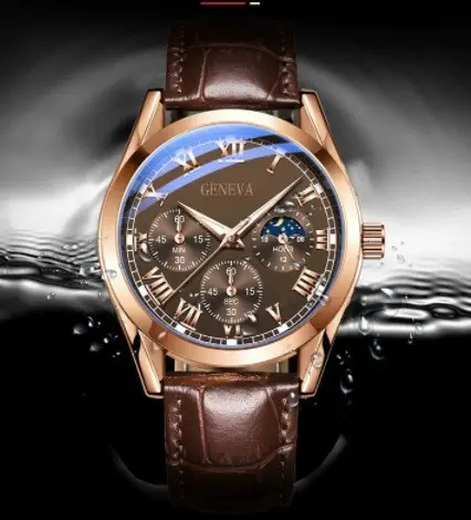 Factory Direct Sales Men's Watch Belt Fake Three-Eye Geneva Quartz Watch Men's Watch High-End Watch Men