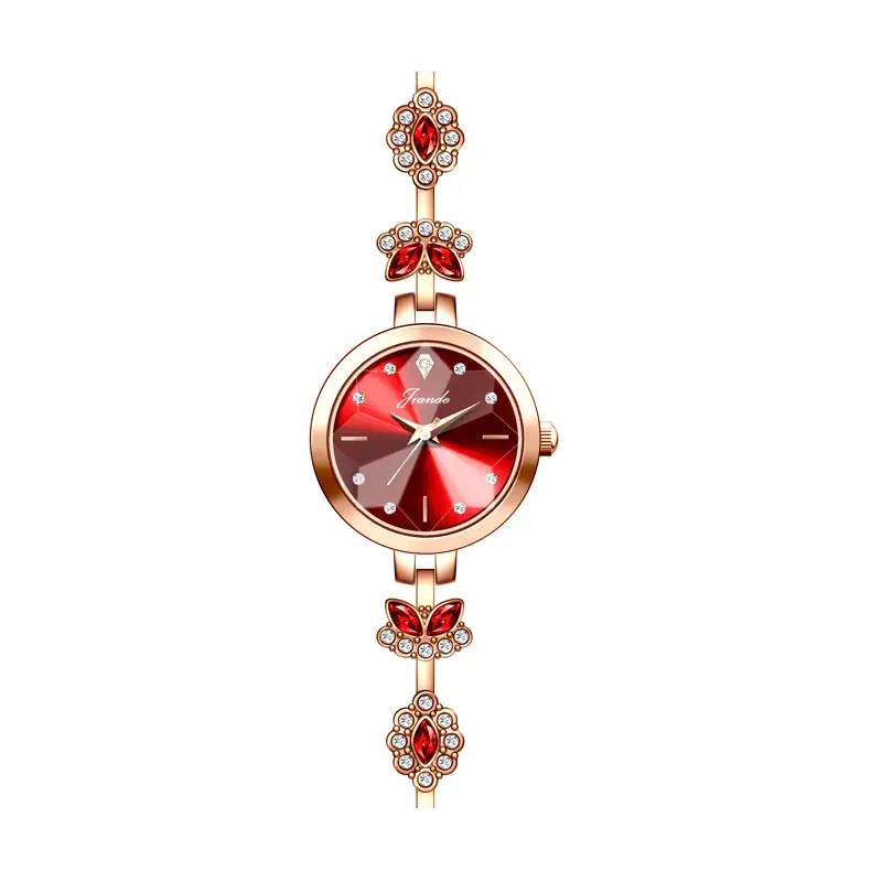 Elegant Women's Quartz Watch with Red Crystal Band - Image 2