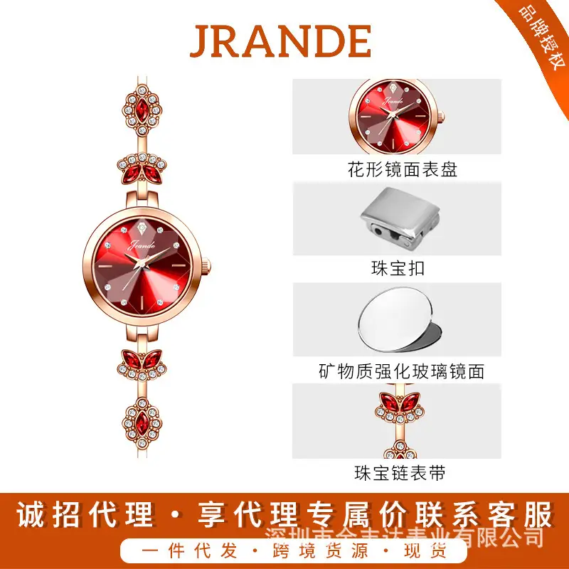 Elegant Women's Quartz Watch with Red Crystal Band - Image 3