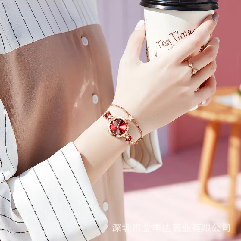 Elegant Women's Quartz Watch with Red Crystal Band - Image 4