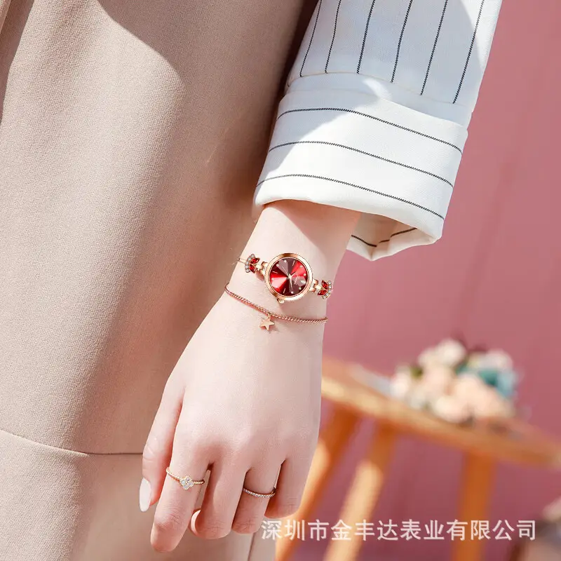 Elegant Women's Quartz Watch with Red Crystal Band - Image 5