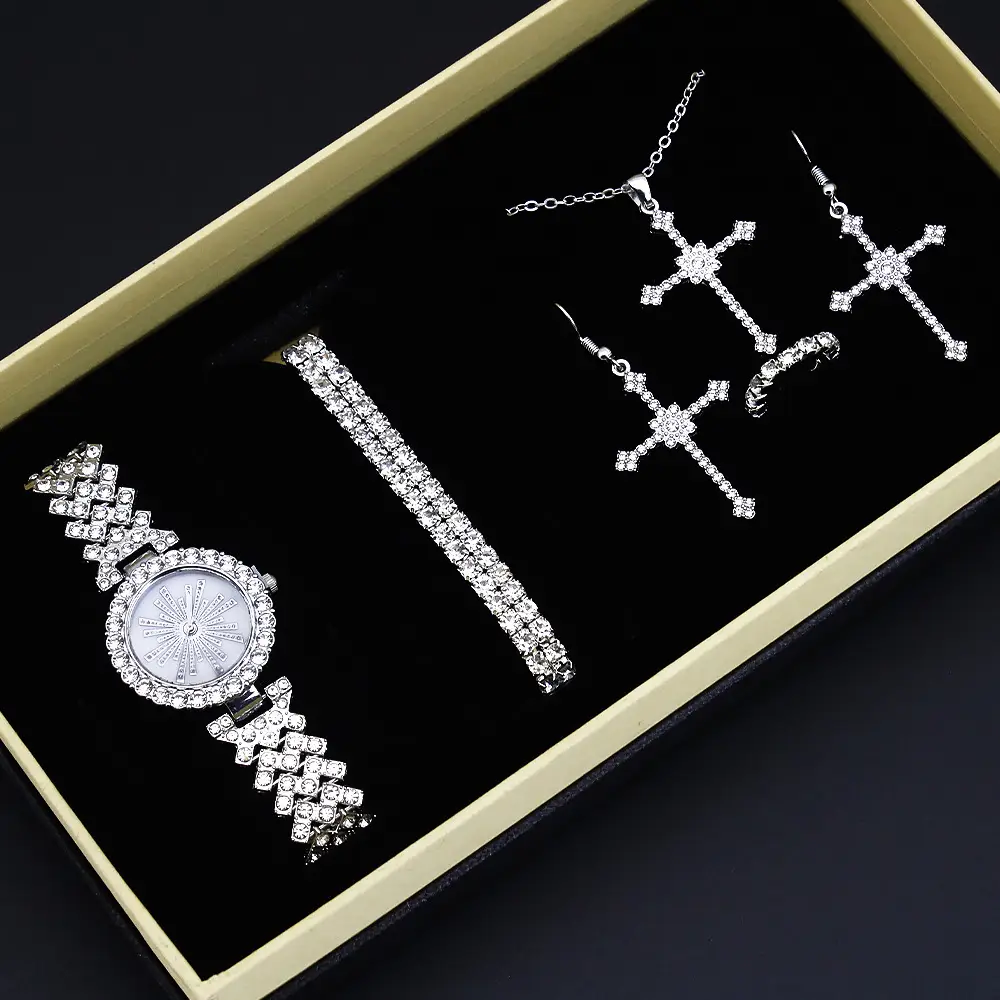 Women's Diamond Cross Earrings & Watch Set - Image 2