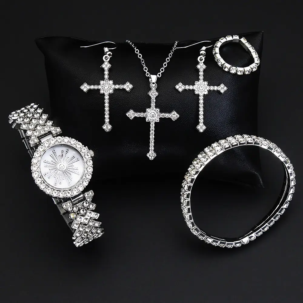 Women's Diamond Cross Earrings & Watch Set - Image 3