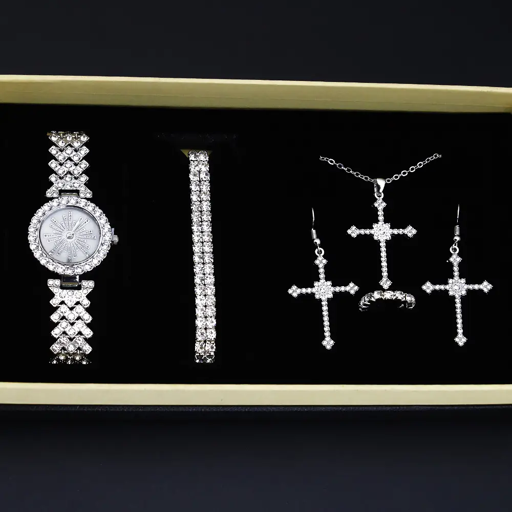 Women's Diamond Cross Earrings & Watch Set - Image 4