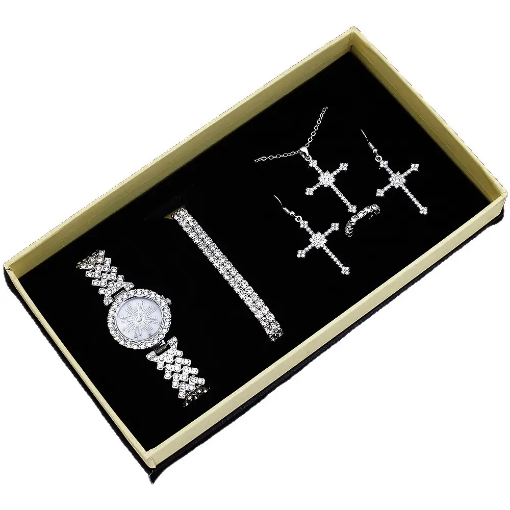 Women's Diamond Cross Earrings & Watch Set - Image 5