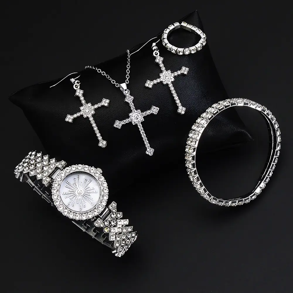 Women's Diamond Cross Earrings & Watch Set — feature 5