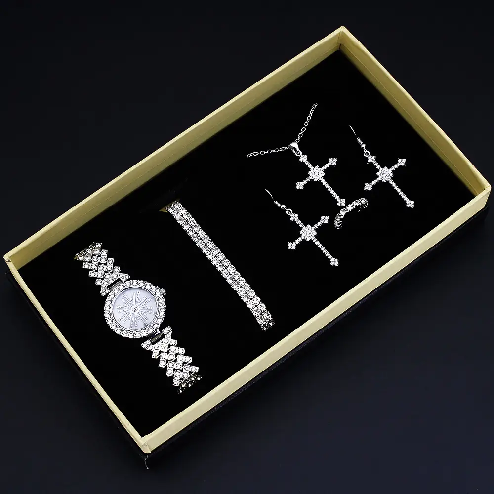 Women's Diamond Cross Earrings & Watch Set — feature 7