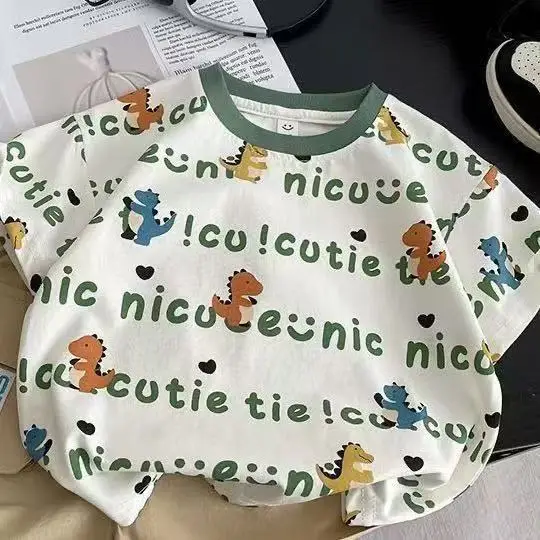 Children's Dinosaur Print Cotton T-Shirt Round Neck — feature 3