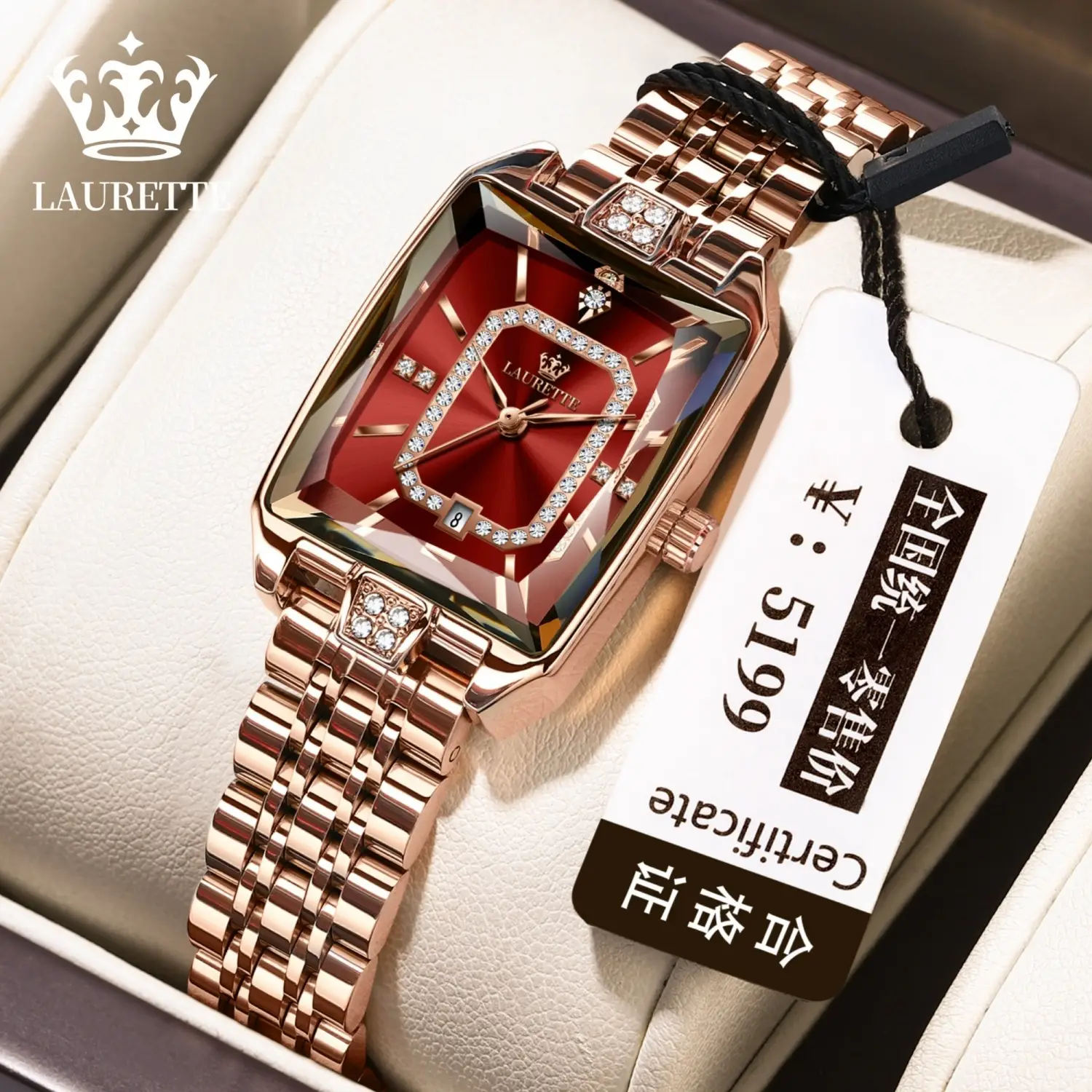 Laurit Small Square Rose Gold Women's Watch Waterproof Quartz - Image 2