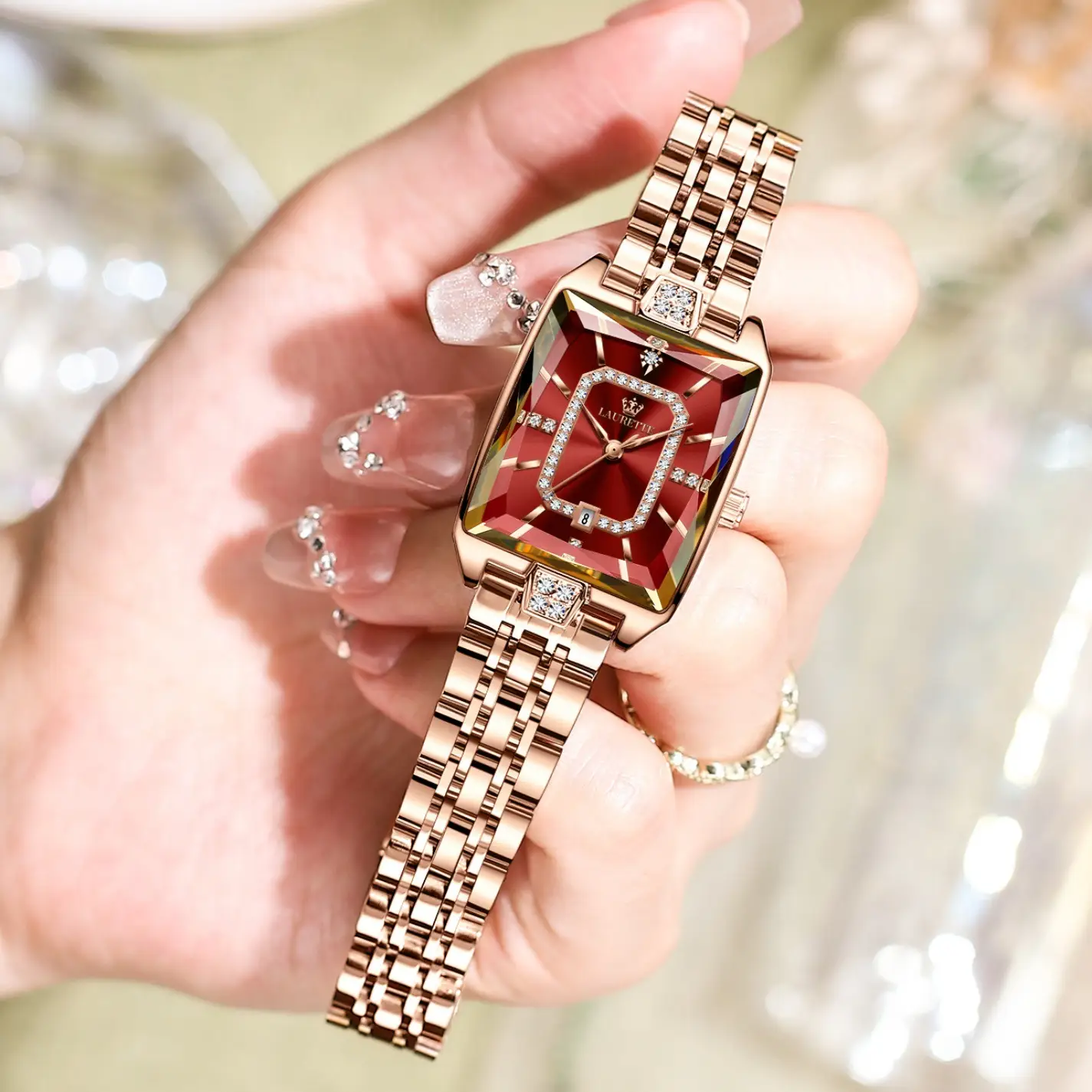Laurit Small Square Rose Gold Women's Watch Waterproof Quartz - Image 4