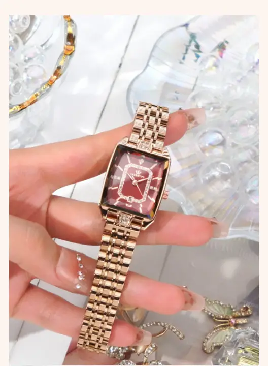 Laurit Small Square Rose Gold Women's Watch Waterproof Quartz — feature 12