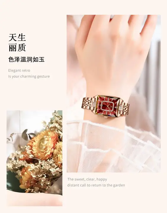 Laurit Small Square Rose Gold Women's Watch Waterproof Quartz — feature 13