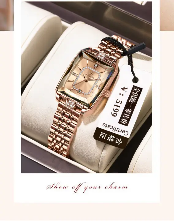 Laurit Small Square Rose Gold Women's Watch Waterproof Quartz — feature 5