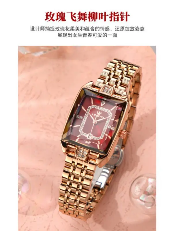 Laurit Small Square Rose Gold Women's Watch Waterproof Quartz — feature 8