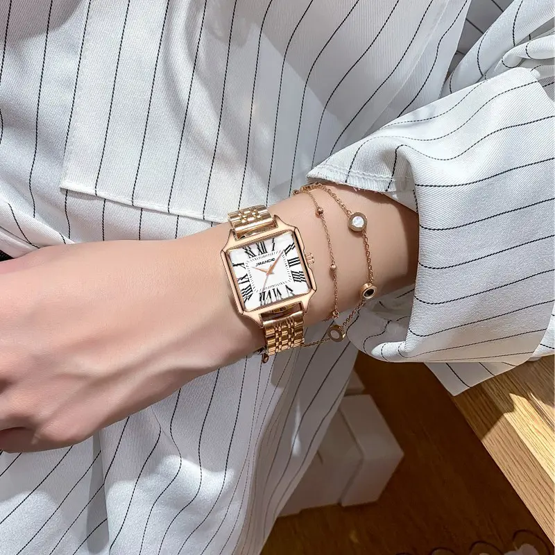 Women's Green Square Watch with Gold Band - Image 4