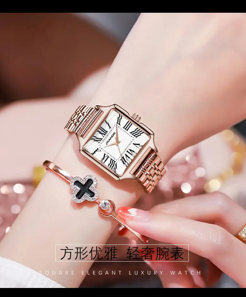 Women's Green Square Watch with Gold Band — feature 1