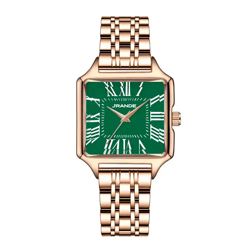 Women's Green Square Watch with Gold Band - Image 2