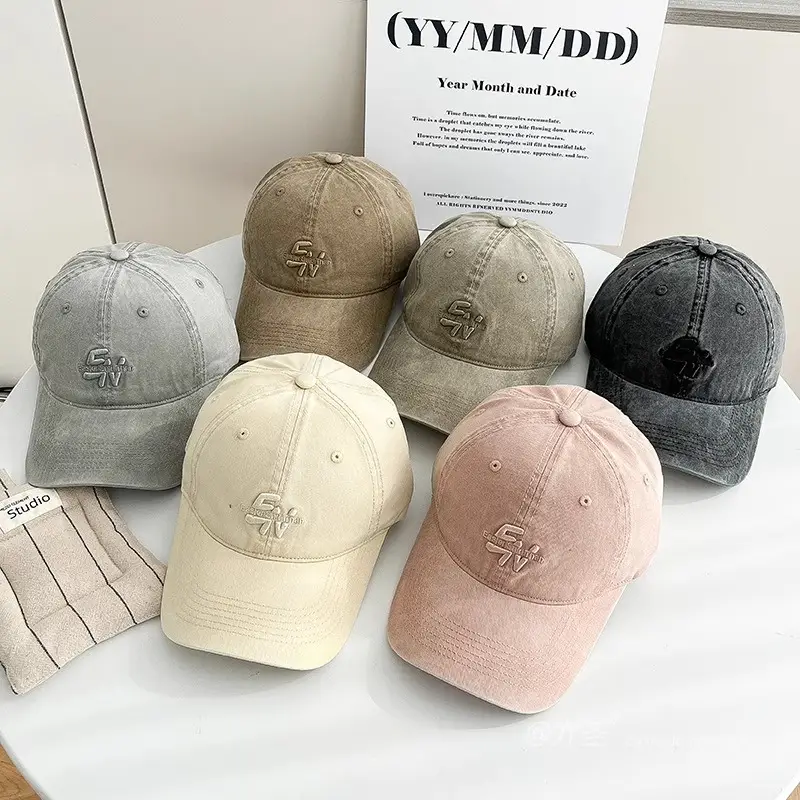 Vintage Washed Denim Baseball Cap with Letter Embroidery
