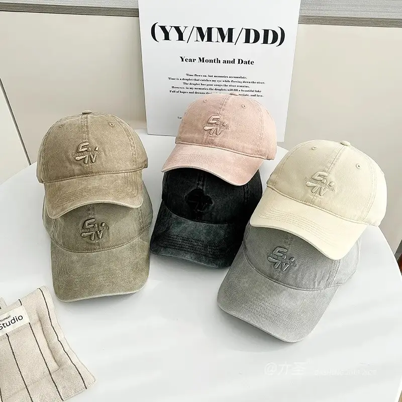 Vintage Washed Denim Baseball Cap with Letter Embroidery — feature 1