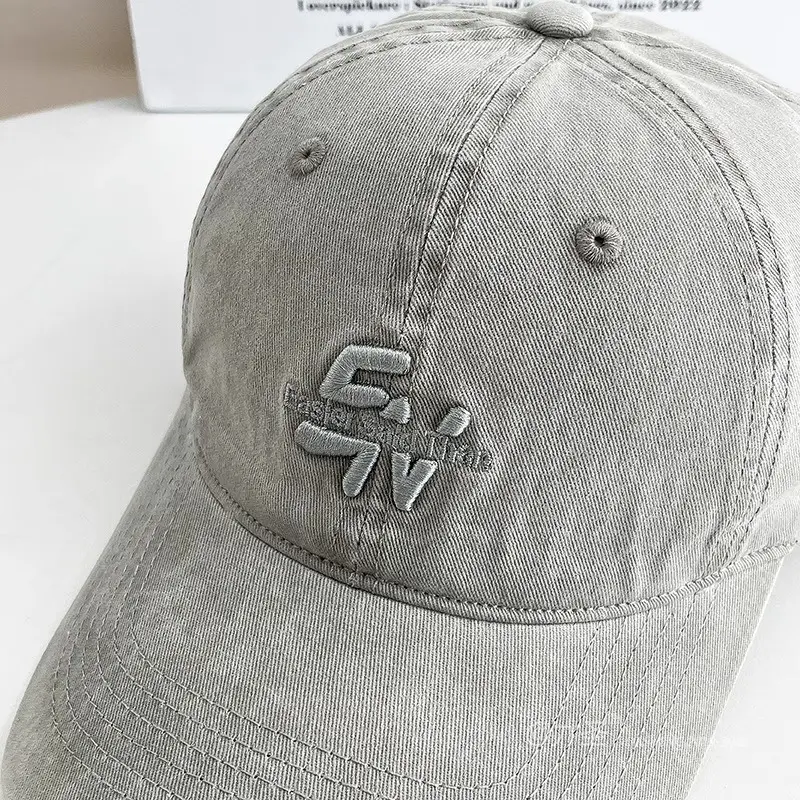 Vintage Washed Denim Baseball Cap with Letter Embroidery — feature 11