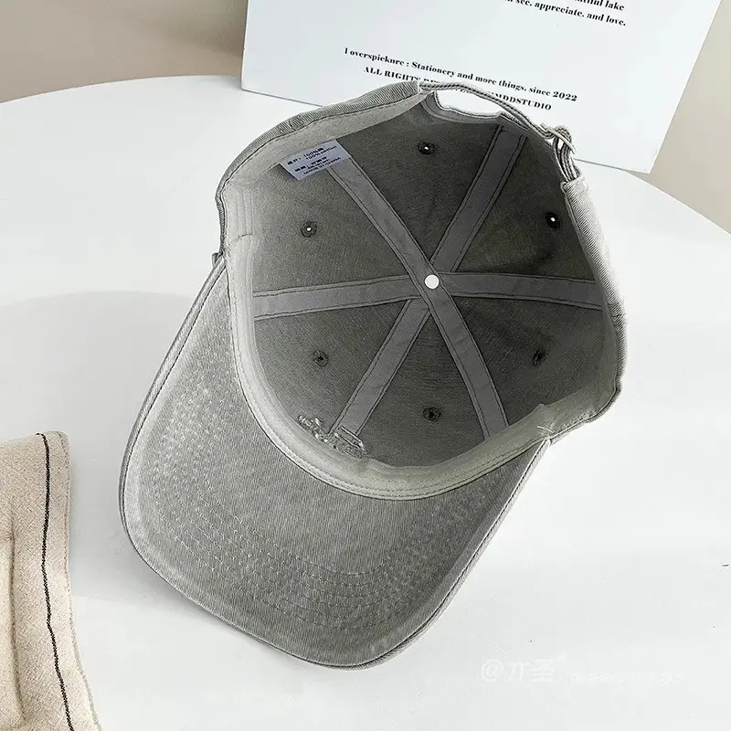Vintage Washed Denim Baseball Cap with Letter Embroidery — feature 13