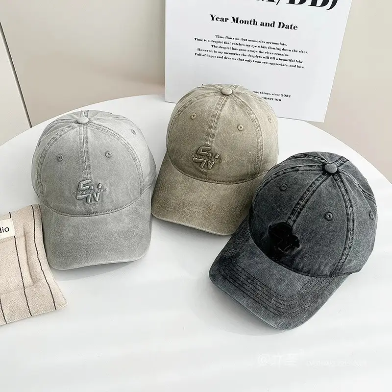 Vintage Washed Denim Baseball Cap with Letter Embroidery — feature 3