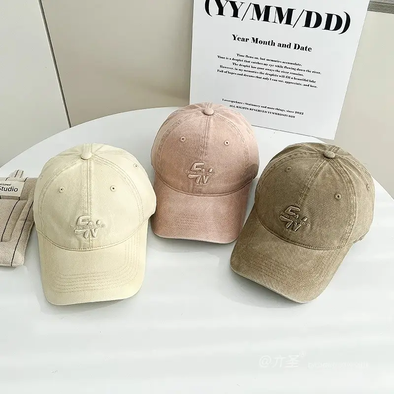 Vintage Washed Denim Baseball Cap with Letter Embroidery — feature 4