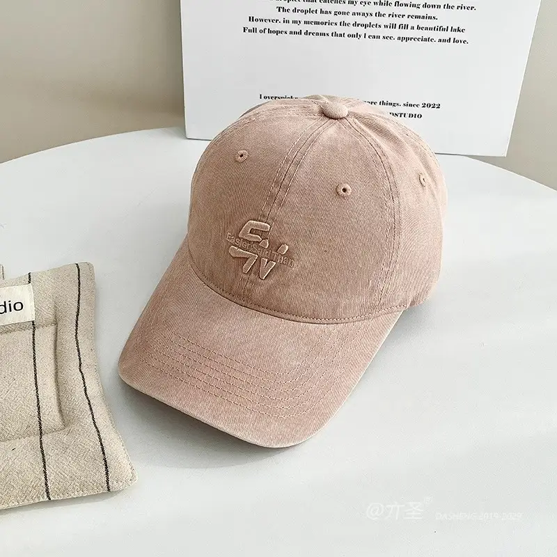 Vintage Washed Denim Baseball Cap with Letter Embroidery — feature 6