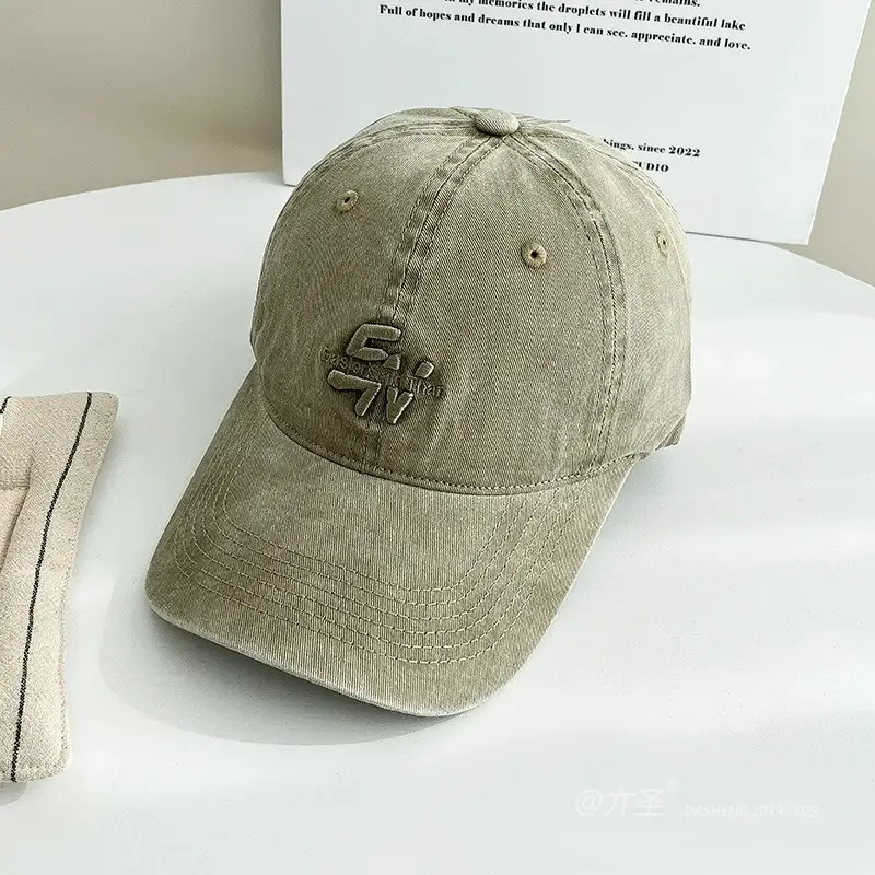 Vintage Washed Denim Baseball Cap with Letter Embroidery — feature 8