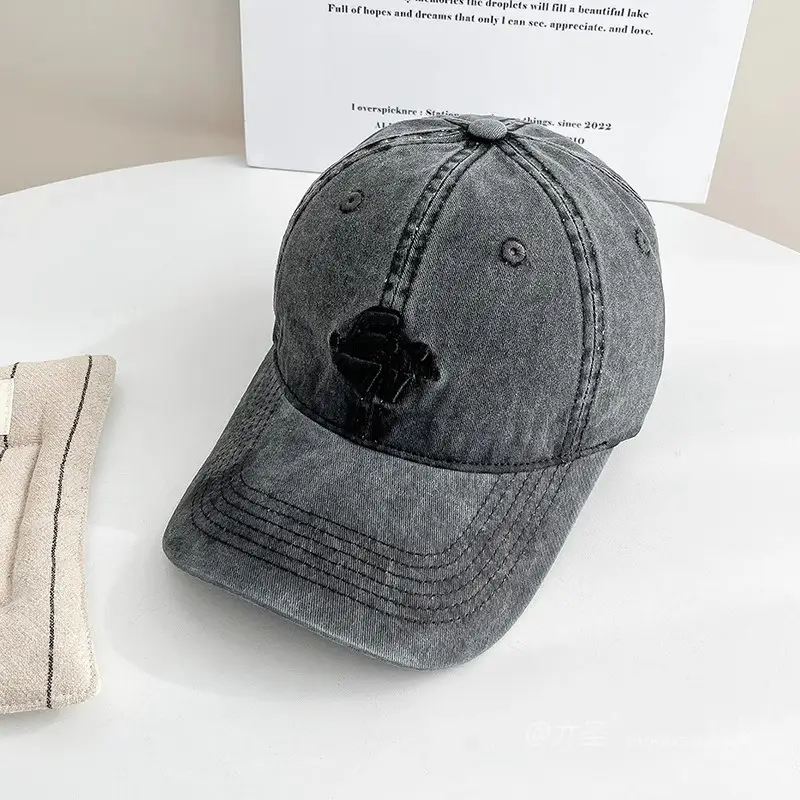 Vintage Washed Denim Baseball Cap with Letter Embroidery — feature 9