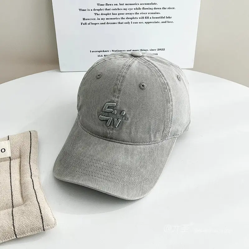 Vintage Washed Denim Baseball Cap with Letter Embroidery